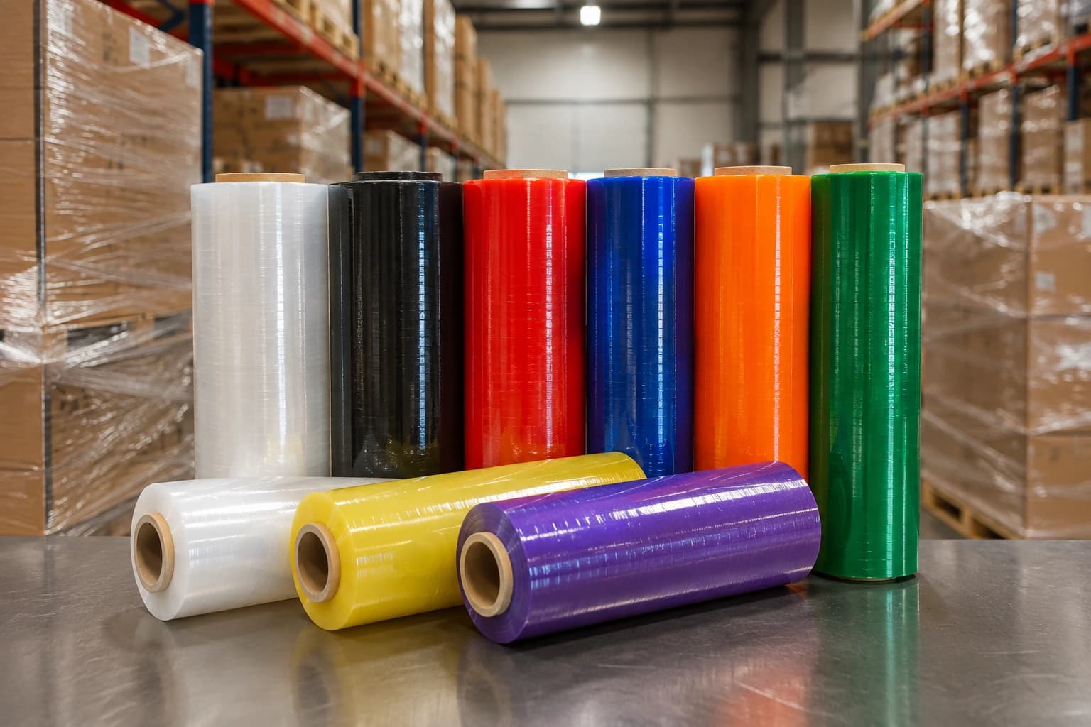 Coloured stretch film rolls